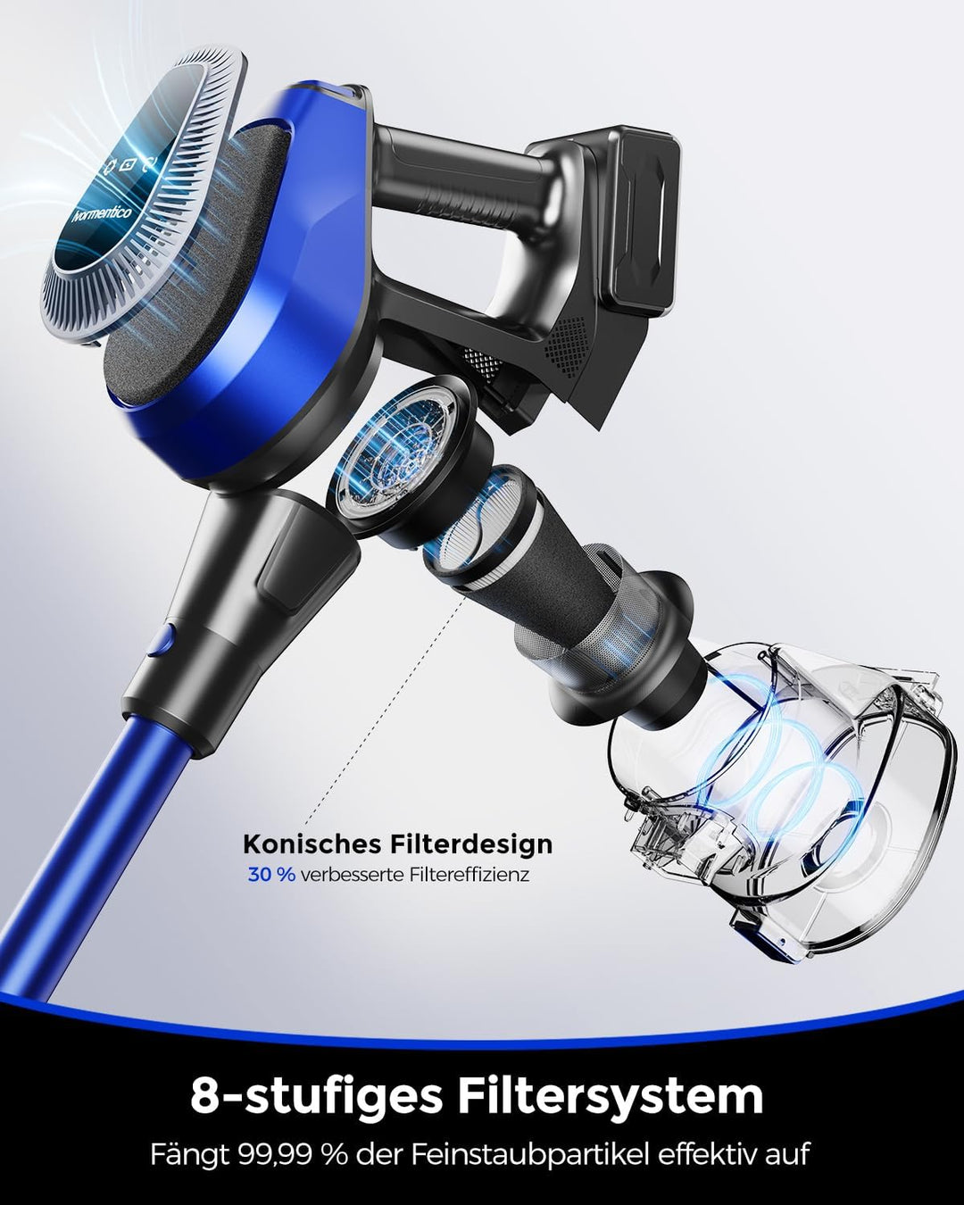 50Mins Akku Staubsauger, 50KPA Staubsauger Kabellos, 550W Akkustaubsauger mit 8-lagigem Filter, Kabe