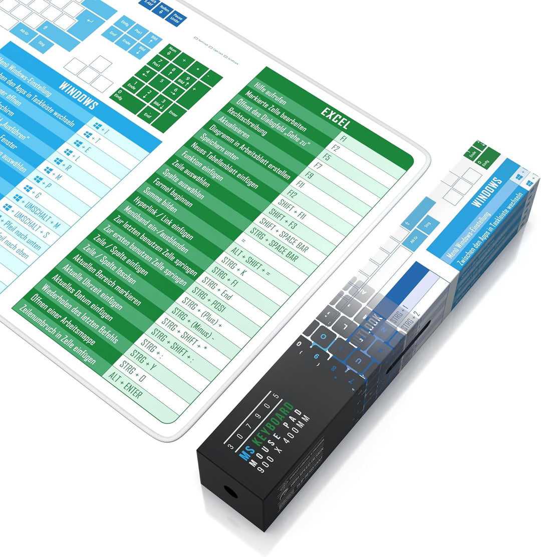 TITANWOLF - XXL Speed Gaming Mauspad 900 x 400mm - Tastatur Excel Windows Outlook Word Shortcut Tast