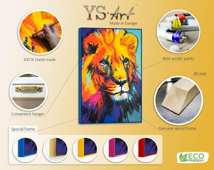 YS-Art Pop Art Abstrakt Design Acryl Gemälde auf Leinwand Löwengrazie handgemalt Wandbilder Wohnzimm