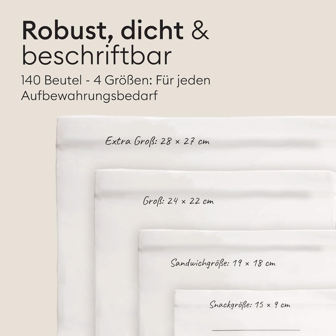 Vove kompostierbare Gefrierbeutel, 160 Stück, Mehrgrössen-Set (S/M/L/XL) – PFAS-frei, BPI-zertifizie