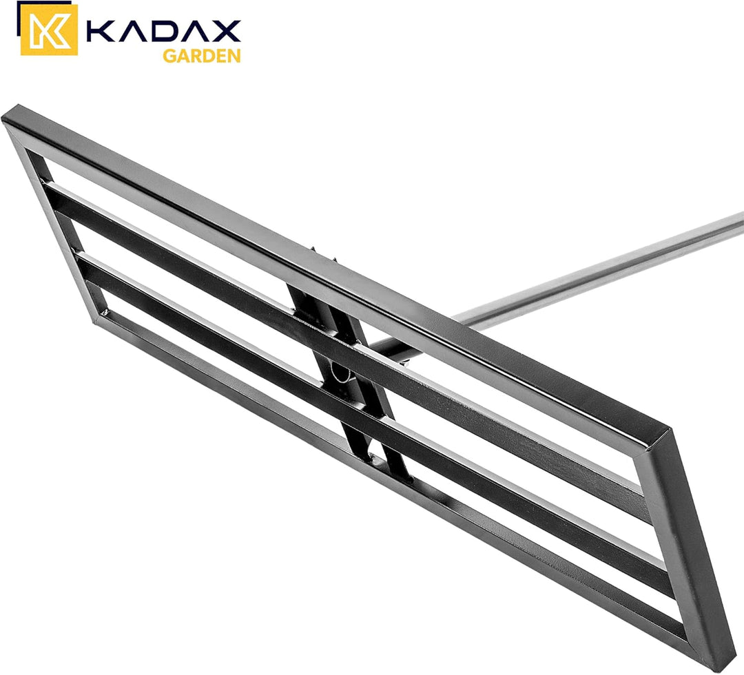 KADAX Rasenrakel 89x29cm mit Stiel, Nivellierrechen für Rasenpflege, Rasenplanierrechen zum Nivellie