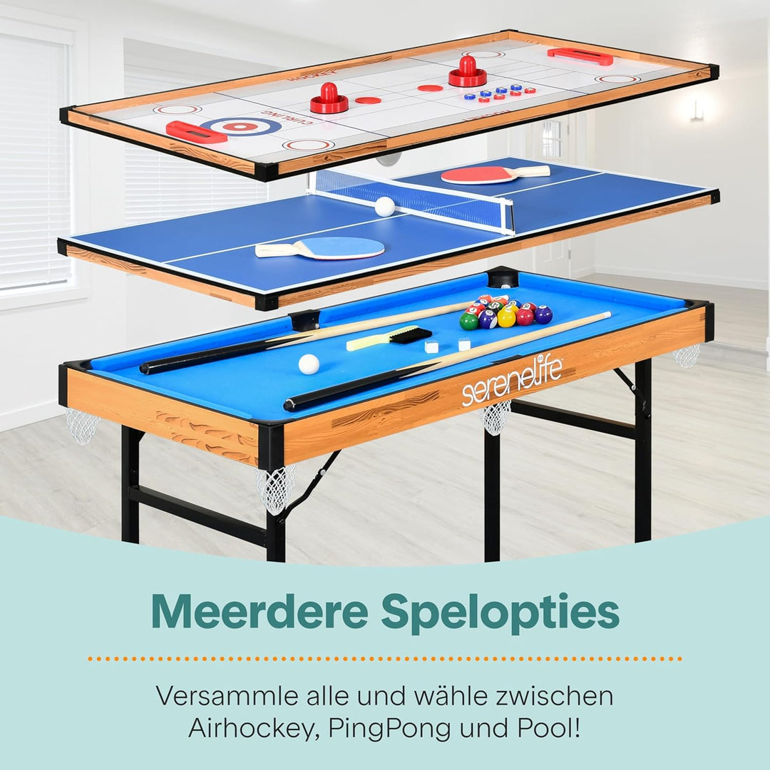 SereneLife Multifunktionstisch, Multigame Spieltisch – 4 in 1 mit Zubehör, Tischkicker, Billardtisch