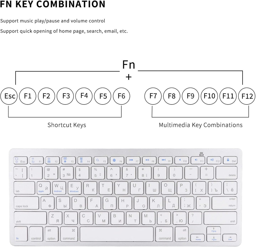 Russische Bluetooth-Tastatur, 78 Tasten Ultradünne schwebende Taste Russische drahtlose Tastatur für
