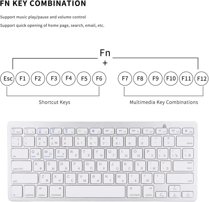 Russische Bluetooth-Tastatur, 78 Tasten Ultradünne schwebende Taste Russische drahtlose Tastatur für