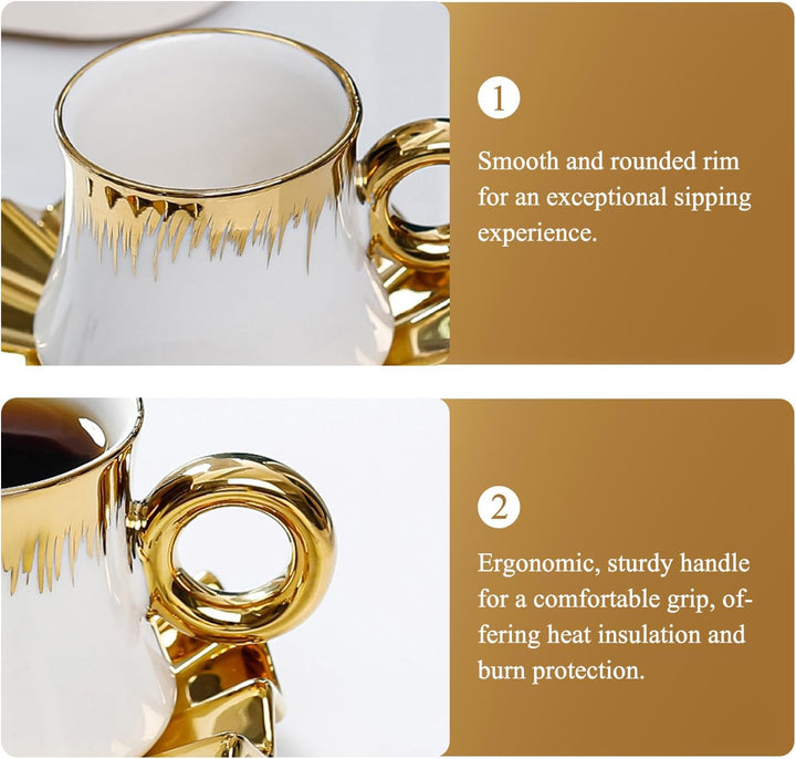 6PCS Teeservice für Porzellan Europäisches, 100 ML Keramik Kaffeeservice mit Kaffeetassen und Untert