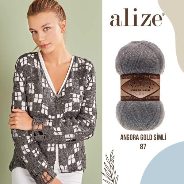 Hobby YARN Alize 5x 100 g Angora Gold Simli Türkische Premium Wolle Mohair aus Schurwolle mit Glitze