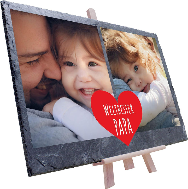 wandmotiv24 Schiefertafel Bester Papa, Personalisiert mit Ihren Farbfotos, Aufstellschild 2 Bilder i