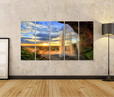 Bild Bilder auf Leinwand Seljalandfoss-Wasserfall bei Sonnenuntergang in HDR Island Wandbild, Poster