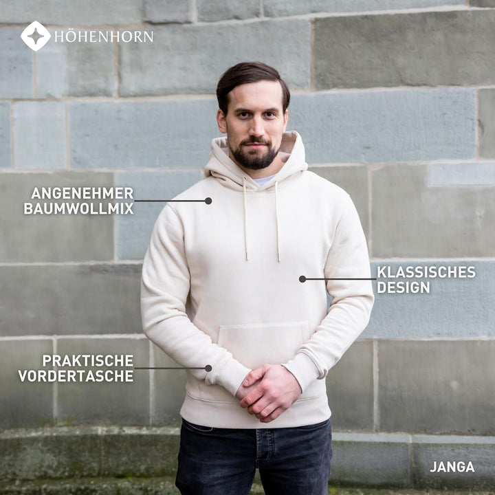 Höhenhorn Janga Hoodie Herren Kapuzen Pullover Hoody Sweatshirt aus Hochwertiger Baumwolle, Beige