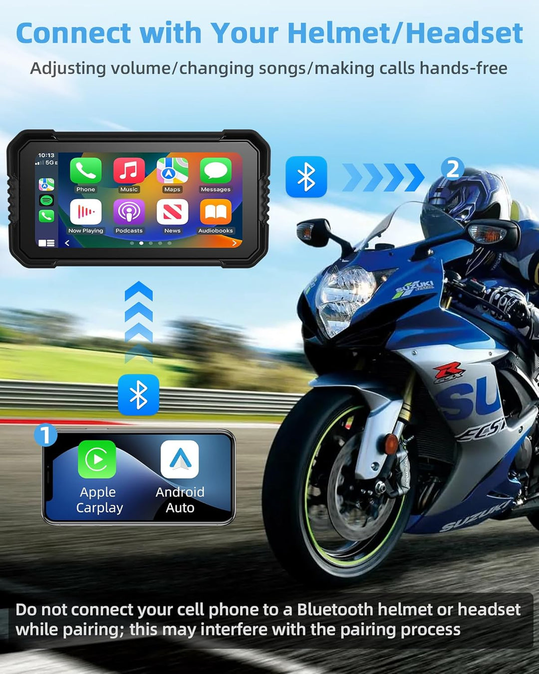 4K Motorrad CarPlay Android Auto mit Dashcam Vorne Hinten, 6,25 Zoll Carplay Bildschirm GPS Dashcam