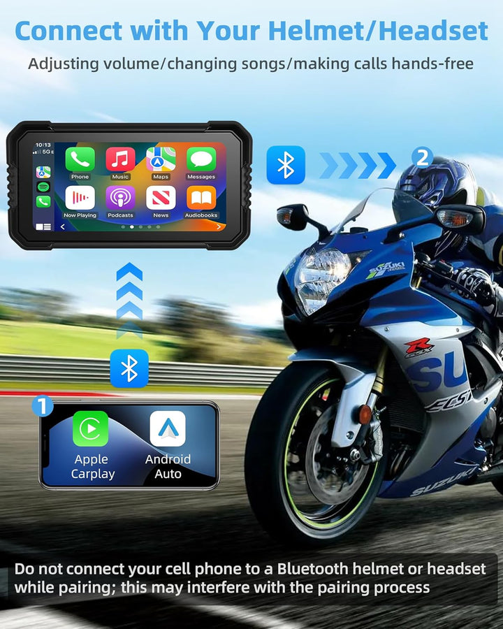 4K Motorrad CarPlay Android Auto mit Dashcam Vorne Hinten, 6,25 Zoll Carplay Bildschirm GPS Dashcam