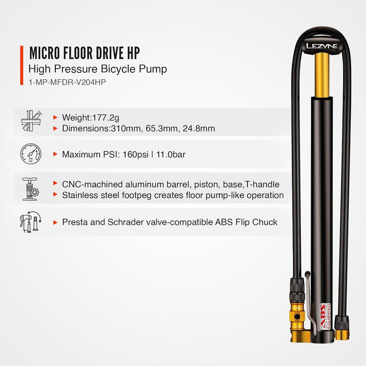 Lezyne Micro Floor Drive HP Schwarz, Schwarz