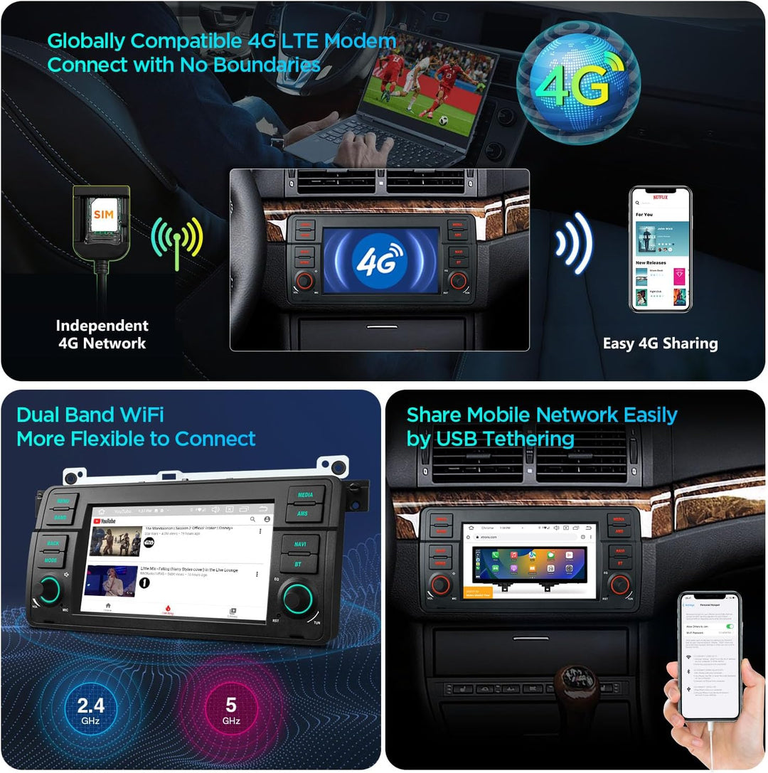 XTRONS 7 Zoll IPS Android 14 Autoradio mit Navi Octa Core 4+64GB für BMW E46 Rover ZT Eingebautes 4G