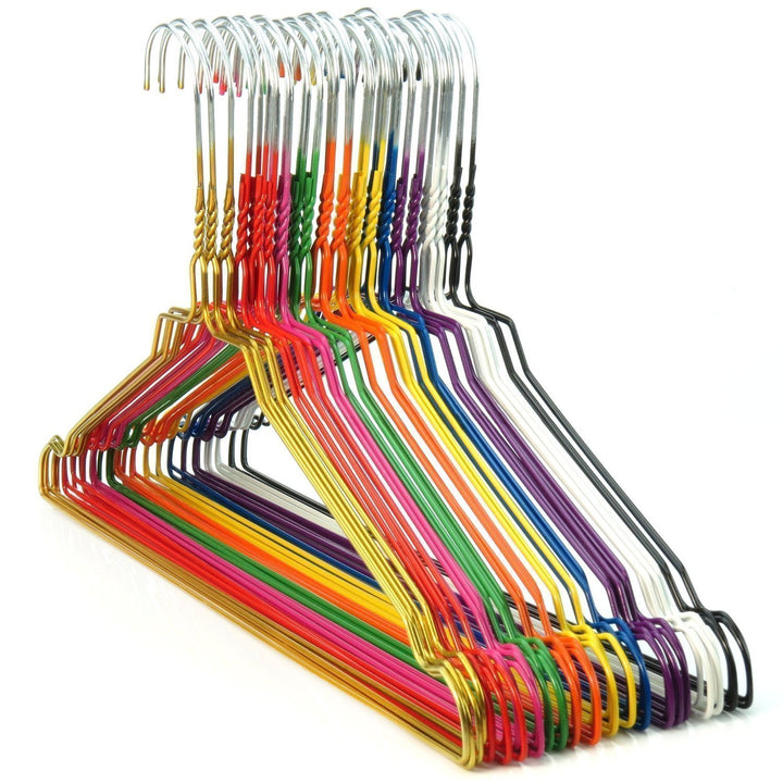HANGERWORLD 50 Bunte Metall-Draht-Kleiderbügel 40 cm breit aus verzinktem Stahl mit farbenfroher Pul