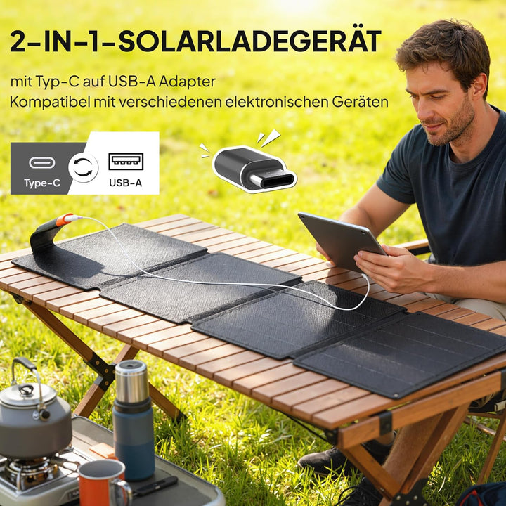 HOMCOM Faltbares Solarpanel 36W 13,2V Tragbares Outdoor Solarladegerät mit USB-A, Typ-C Tragetasche