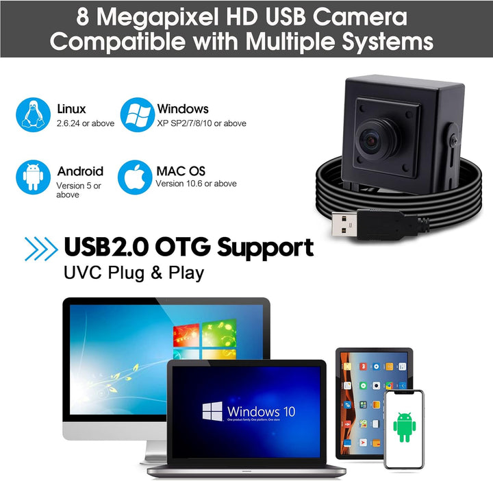 Svpro 8MP USB-Kamera Fisheye 180 Grad UltraweitwinkelWebcam, hochauflösende 3264x2448 USB-Kamera mit