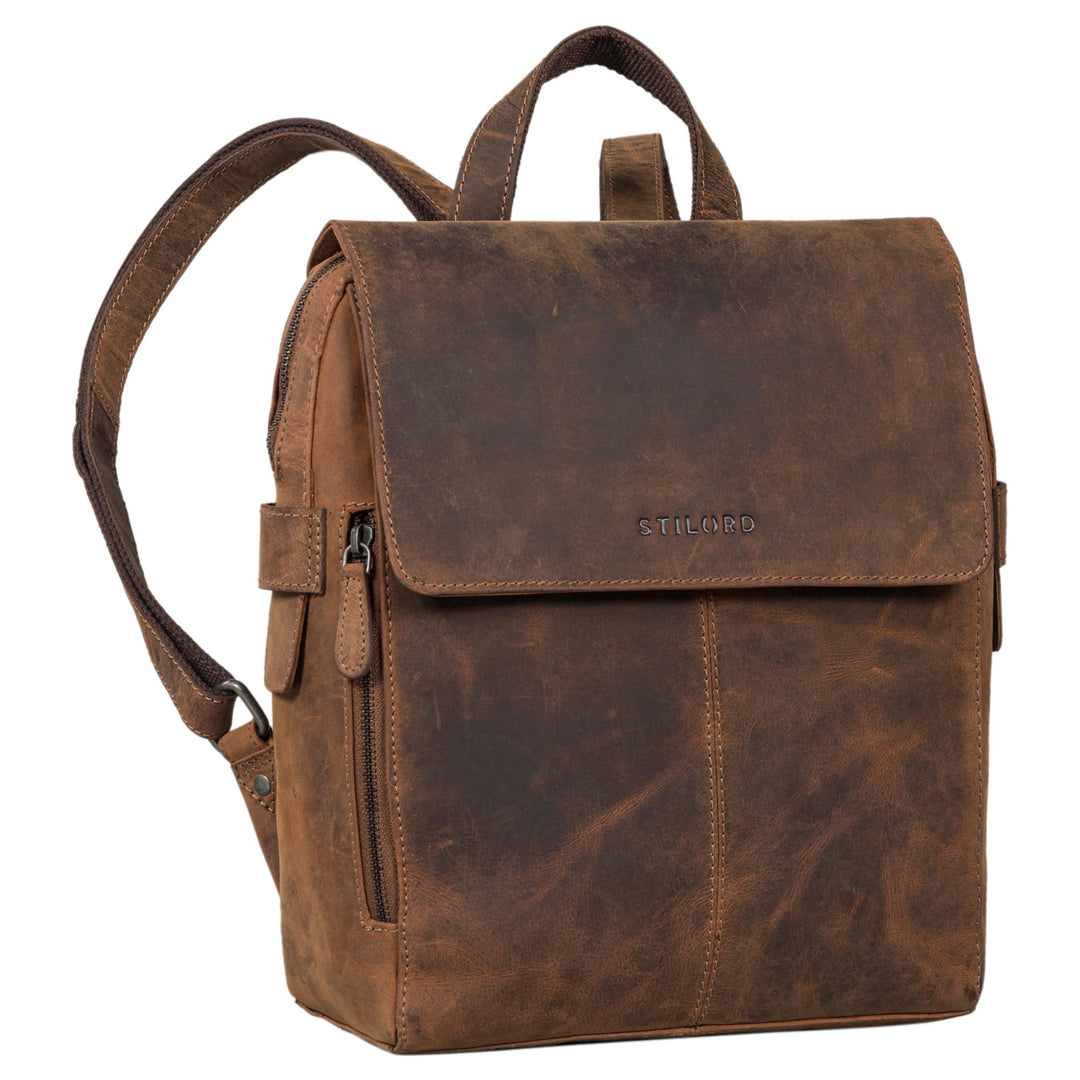 STILORD 'Darcy' Tagesrucksack Leder Cityrucksack mit Überschlag Vintage Rucksack für Freizeit Daypac