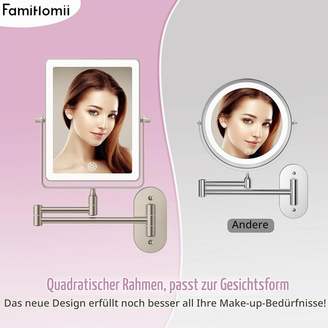 Famihomii Wiederaufladbar Kosmetikspiegel mit LED Beleuchtetung, Schminkspiegel mit 1-/10X Vergrösse