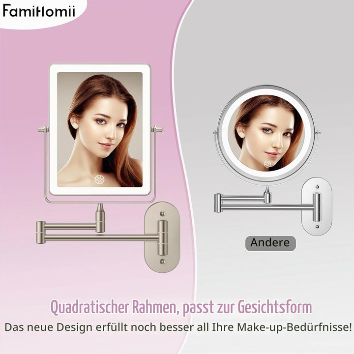 Famihomii Wiederaufladbar Kosmetikspiegel mit LED Beleuchtetung, Schminkspiegel mit 1-/10X Vergrösse