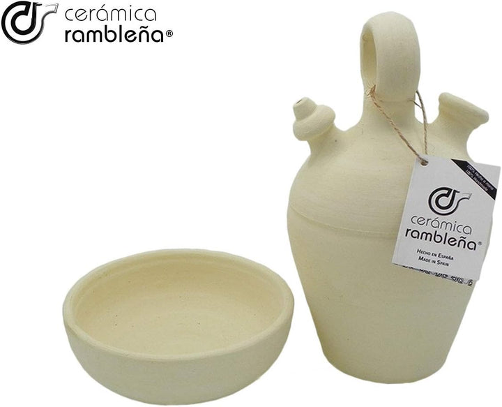 CERÁMICA RAMBLEÑA | Tonkrug aus traditionellem Ton mit rundem Griff und dünnem Boden aus La Rambla (