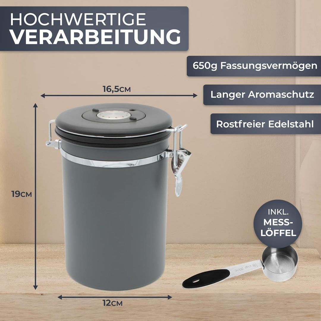 Wegardt Kaffeedose für 650g Bohnen I Behälter für Kaffeebohnen I Aromadose aus Edelstahl I Bohnenbeh
