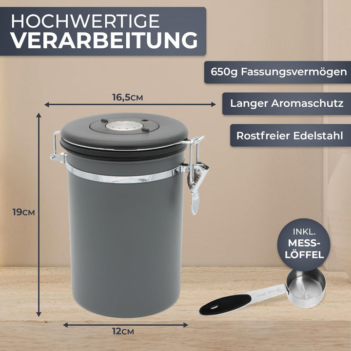 Wegardt Kaffeedose für 650g Bohnen I Behälter für Kaffeebohnen I Aromadose aus Edelstahl I Bohnenbeh