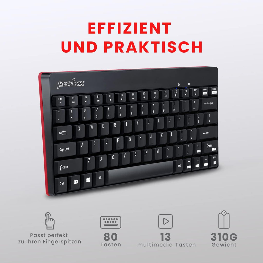 Perixx PERIDUO-712, Kabelloses Mini Tastatur und Maus Set - Minigrösse - mit Nano Receiver - 2.4Gh -