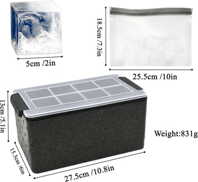 Kristalline Eiswürfelformen, riesiges Tablett für 5,1-cm-Eiswürfelmaschinen, 8 grosse, transparente