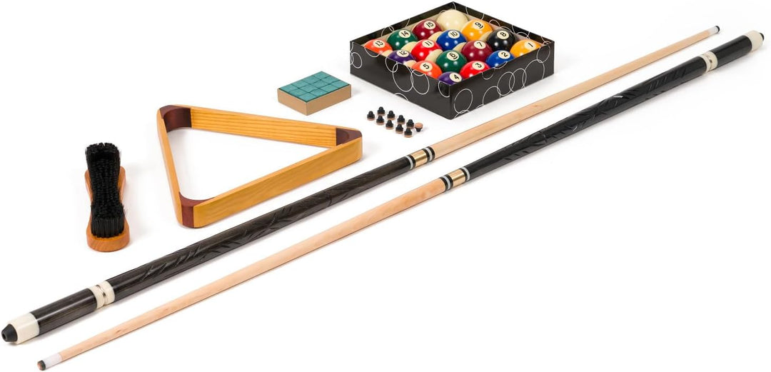 Stradivari Billard Equipment Set | Queue Set mit Kugeln, Dreieck, Kreide, Bürste und 10 Ersatzleder
