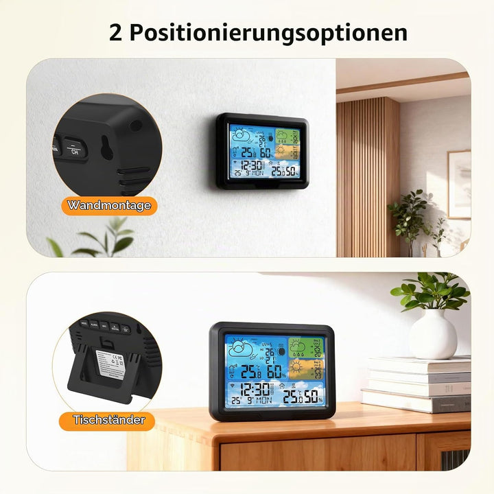 Wetterstation Wlan,Mit 3 Aussensensor &amp; Wettervorhersage,Mit App Tuya Und Smartlife,Digital Farbdisp