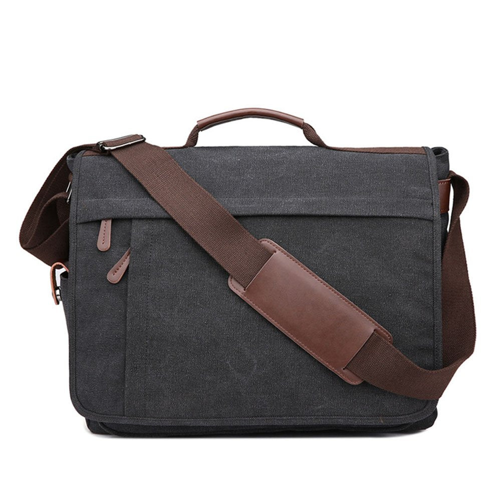 Neuleben Wasserdicht Laptoptasche für 15,6'' Laptop Vintage Schultertasche Umhängetasche Canvas Lede