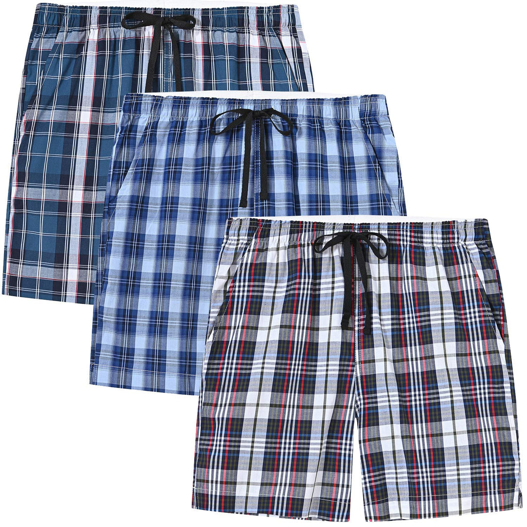 MoFiz Schlafshorts Jungen Baumwolle Kurz Pyjamahose Schlafanzug Karierte Hose Loungewear Nachtwäsche