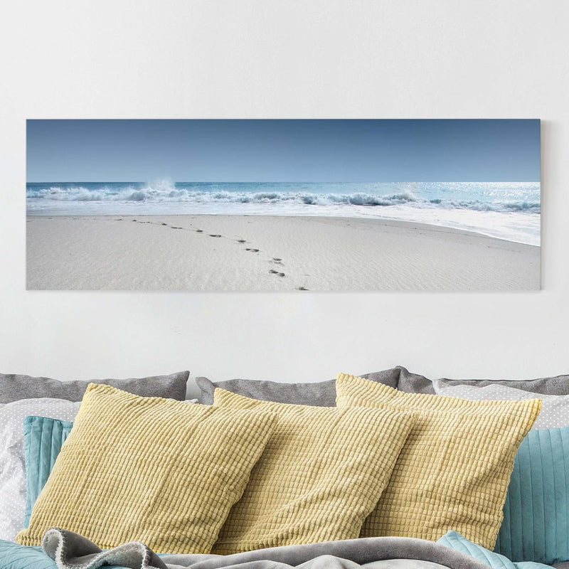 Bilderwelten Leinwandbild Top Wandbild Panorama 40 x 120cm, Spuren im Sand 40cm x 120cm Spuren im Sa