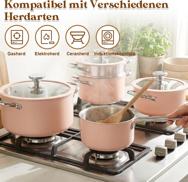 Kochgeschirr-Set aus Edelstahl, Kochtopf, Dampftopf, Suppentopf, Verdickter, Antihaftbeschichtete Ke