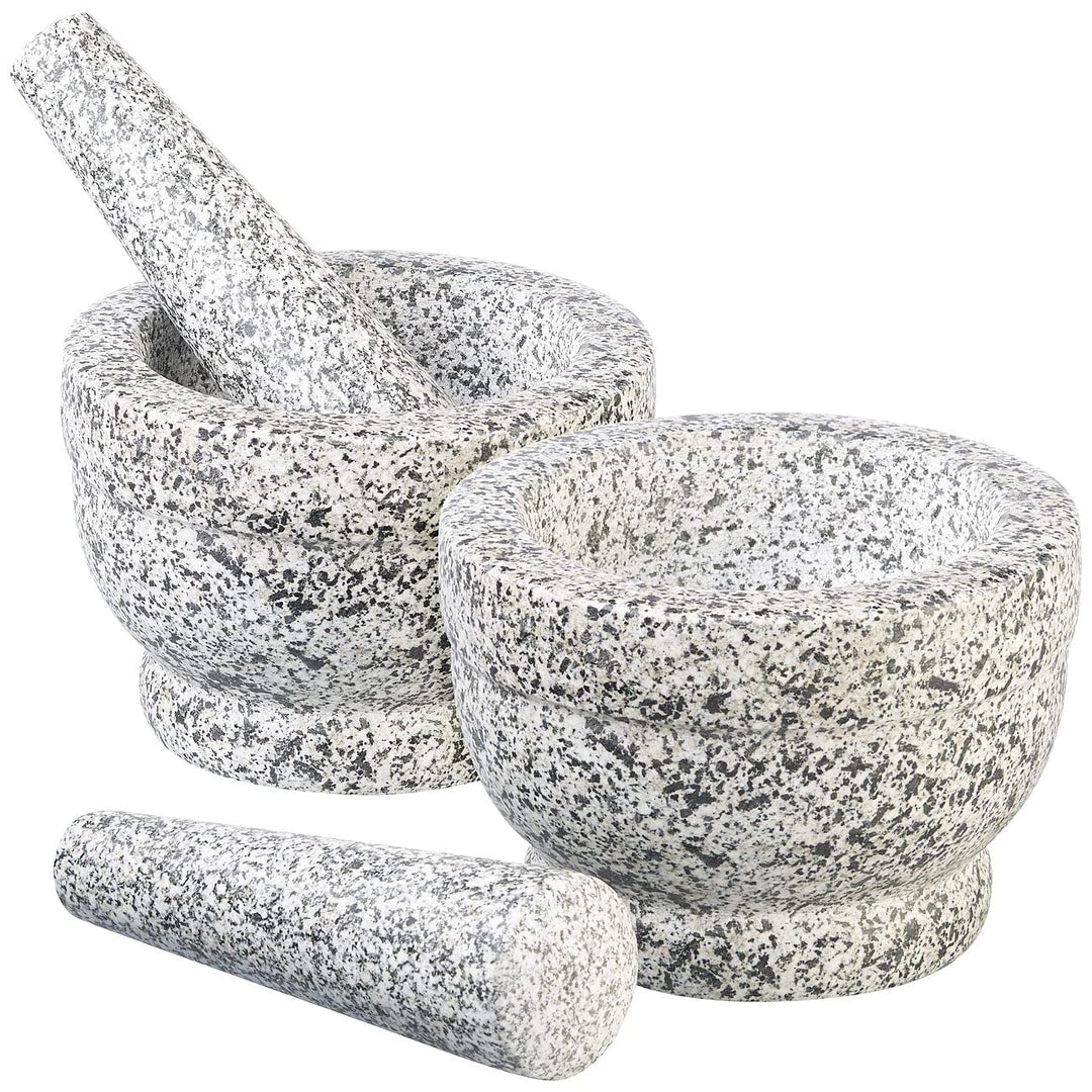 Rosenstein & Söhne Moerser: 2er-Set robuste Mörser mit Stösseln aus natürlichem Granit, Ø je 14 cm (