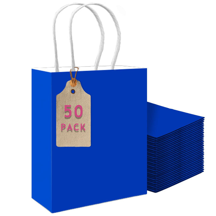 Gcardist 50 Stück Diamantblau Mittlere-Geschenktüten aus Papier mit Henkeln–10.6"×8.3"×4.3"-Tüten Pa