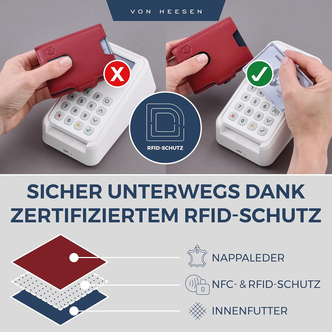 VON HEESEN Slim Wallet mit Münzfach &amp; RFID Schutz - Leder Geldbörse Herren klein - Mini Geldbeutel D
