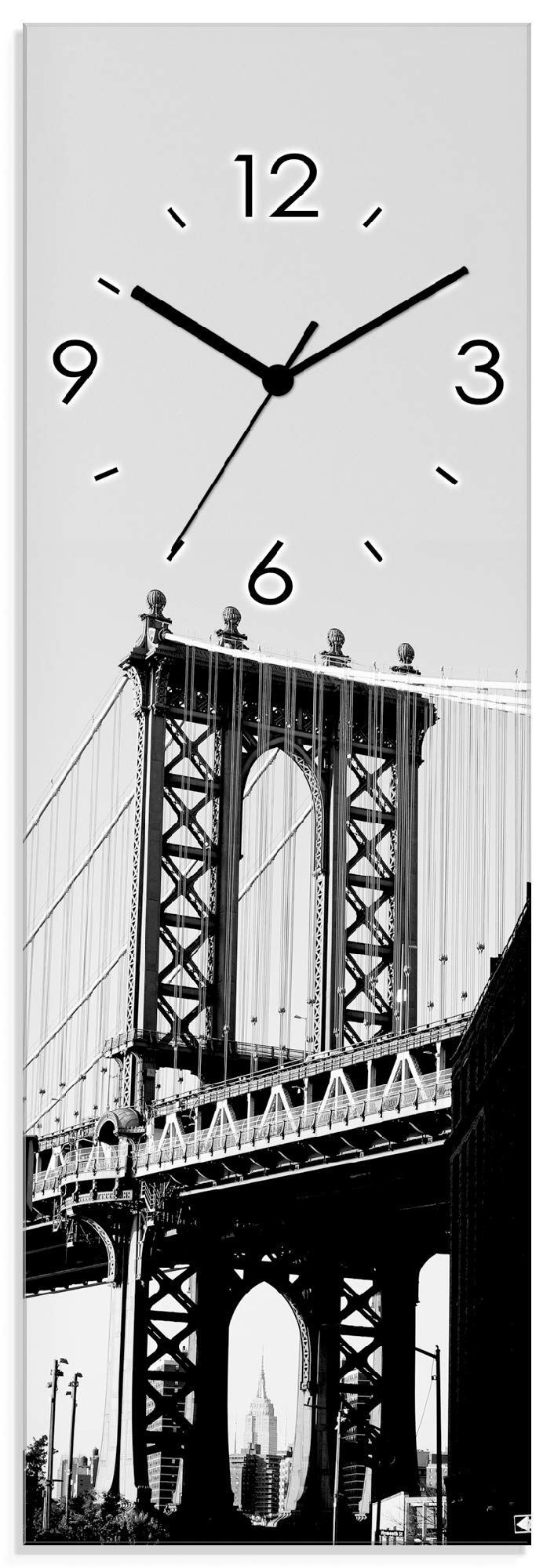 ARTLAND Wanduhr ohne Tickgeräusche Glas Funkuhr 20x60 cm Rechteckig Lautlos Brooklyn Bridge New York