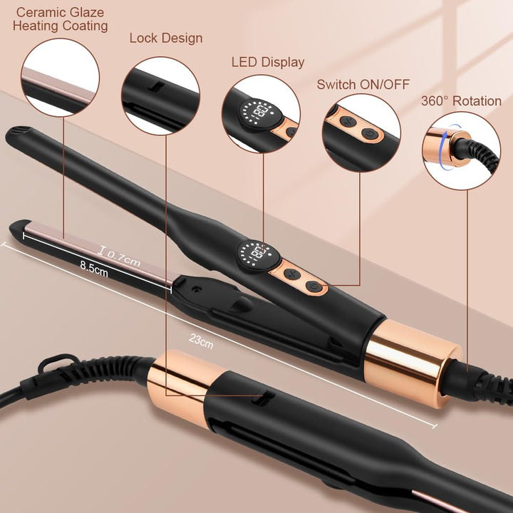 LOPHE Mini Glätteisen, 2 in 1 Haarglätter Locken und Glätten,Tragbarer Reise-Mini-Haarglätter für Ku