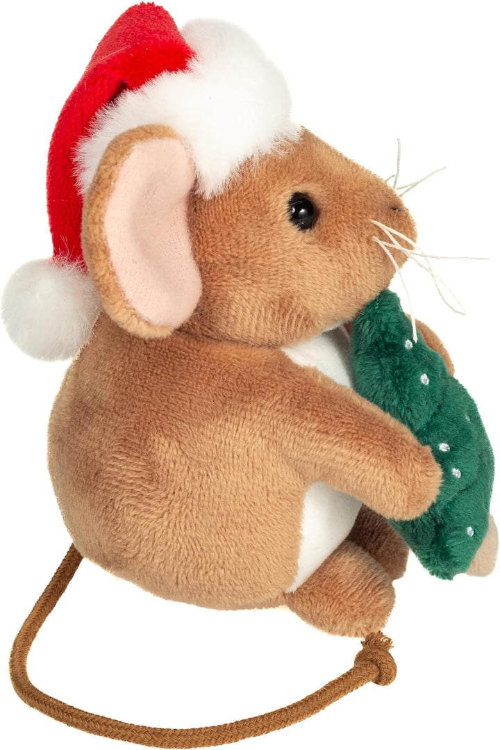 Teddy Hermann 94623 Weihnachtsmaus mit Tannenbaum 11 cm, Kuscheltier, Plüschtier