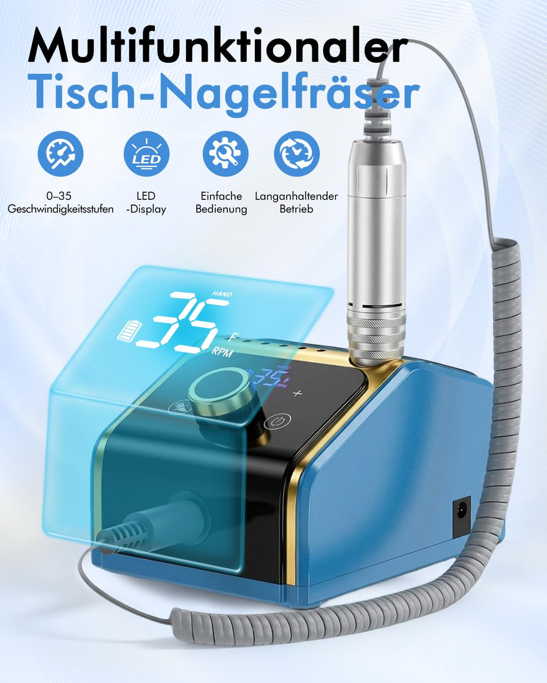 CozyZen Elektrische Nagelfräsmaschine 35.000 U/min Profi-Set | Mit LCD-Display, Hand- & Fusspedal, l