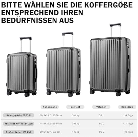 COOLIFE Koffer Trolley-Koffer Hartschalen-Koffer Rollkoffer Reisekoffervon ABS-Material mit TSA-Schl