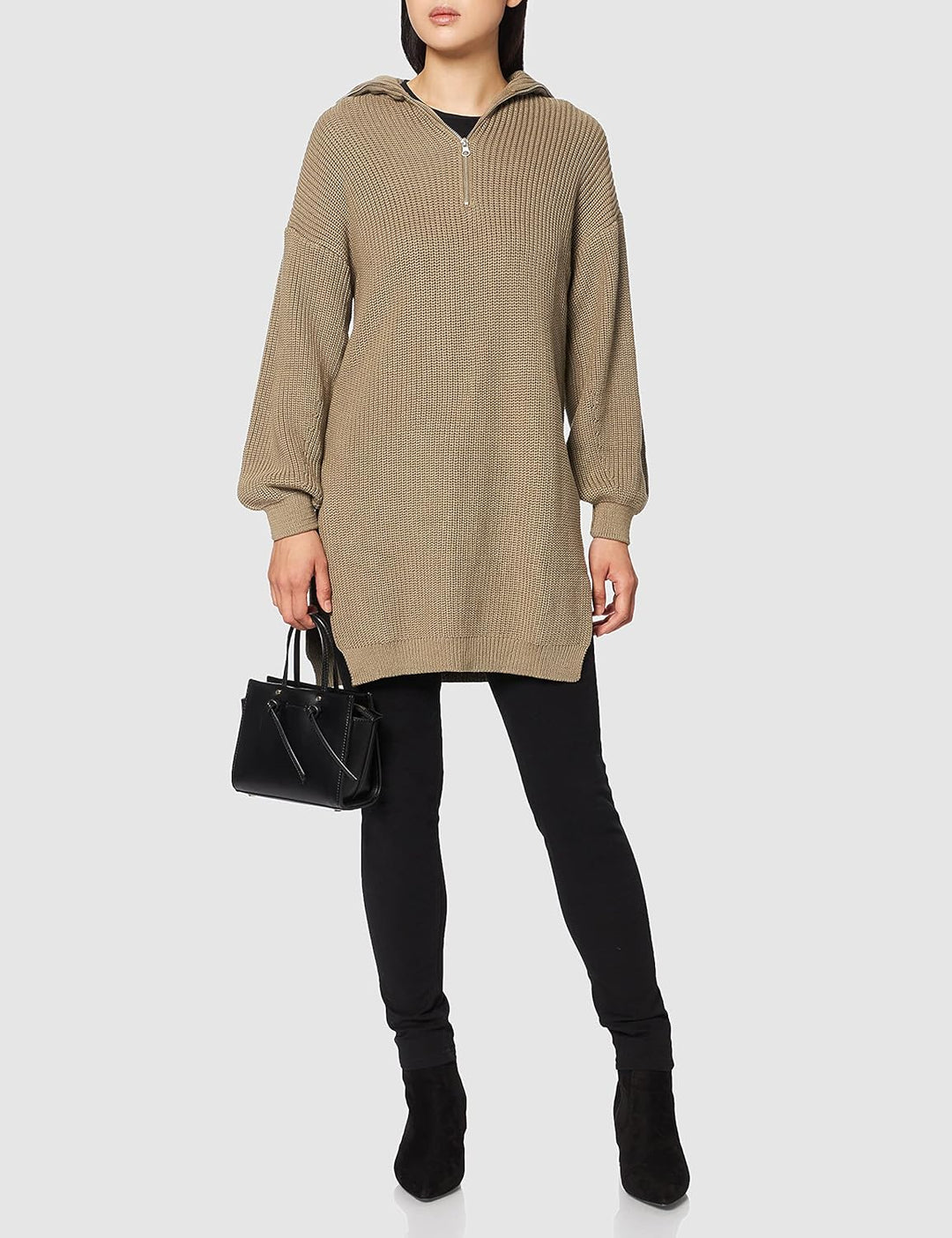 NA-KD Damen Side Slit Knitted Sweater Pullover S Khaki, S Khaki