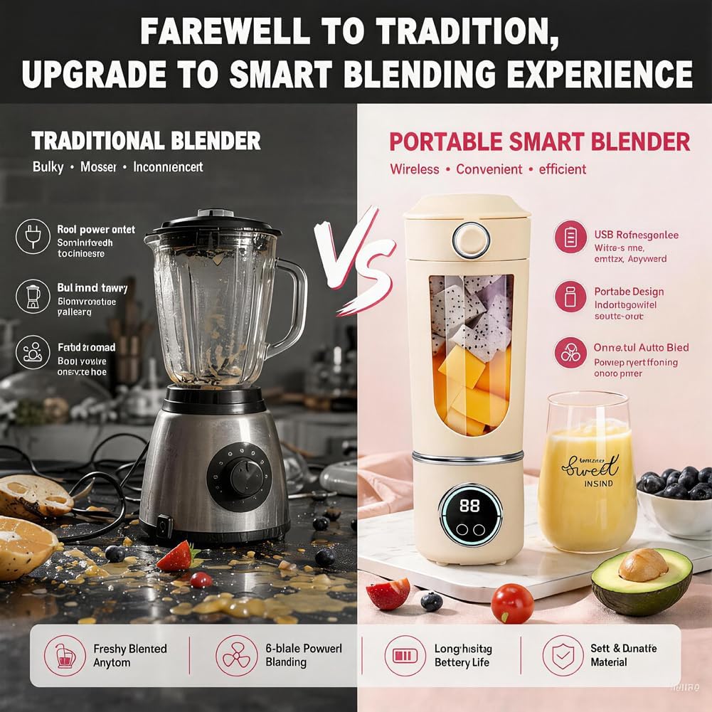 Gohytal Tragbarer Mixer, Kleine Mixer für Smoothie und Shakes, 700ML Mini-Standmixer, Kleiner Entsaf