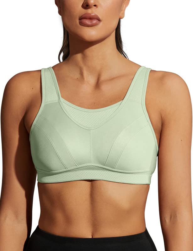Wingslove Damen Sport BH ohne Bügel Nicht Gepolstert High Impact Bustier Halt Joggen BH 75C Grün, 75
