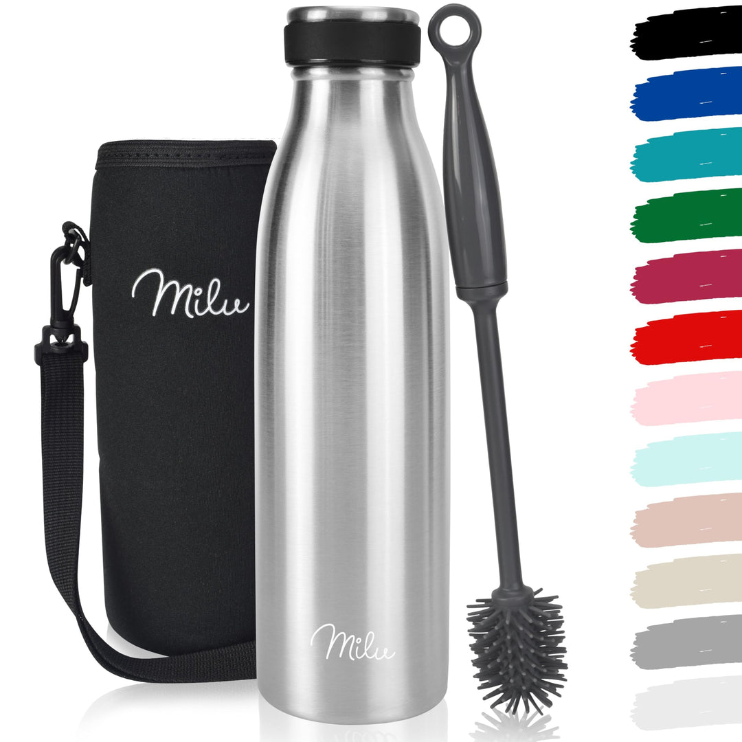 Milu Edelstahl Trinkflasche 500ml 750ml 1L 1,5L – Thermosflasche, Isolierte Wasserflasche, Auslaufsi