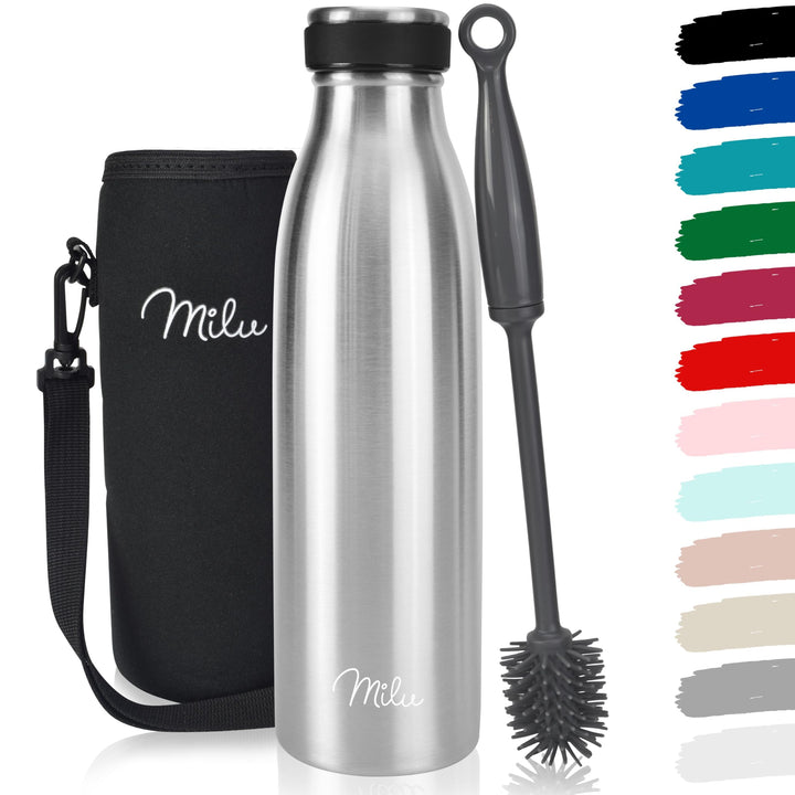 Milu Edelstahl Trinkflasche 500ml 750ml 1L 1,5L – Thermosflasche, Isolierte Wasserflasche, Auslaufsi
