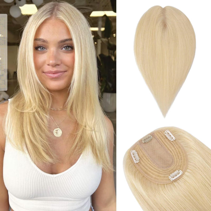 TESS Hair Topper Echthaar Blond, 10x12cm Basis Toupet Damen #613 Lichtblond Haartopper Echthaar 40g