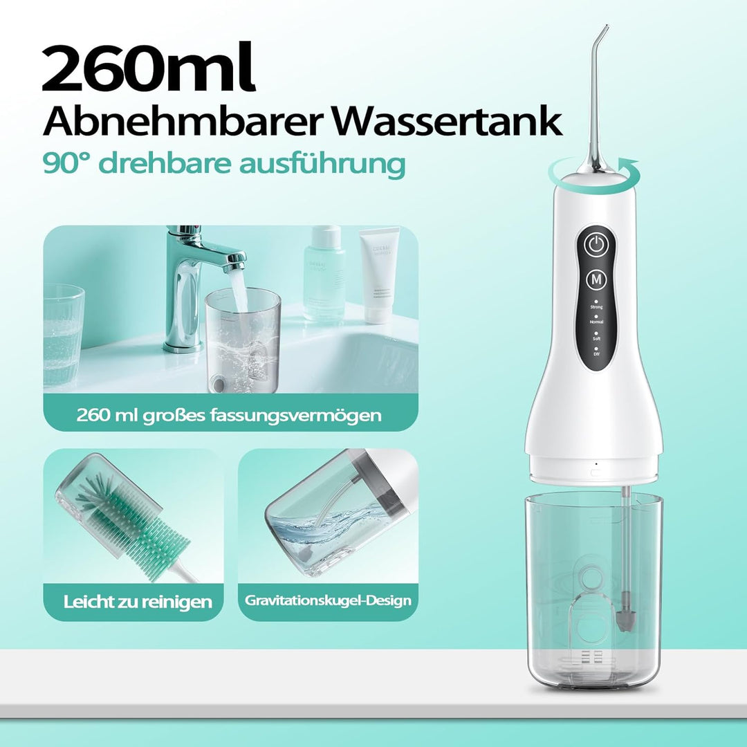 Munddusche Kabellos Elektrischer, Munddusche Testsieger 2025, 40 Tage Laufzeit, IPX7 Wasserdicht, 4