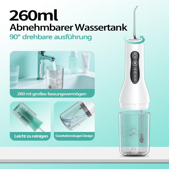 Munddusche Kabellos Elektrischer, Munddusche Testsieger 2025, 40 Tage Laufzeit, IPX7 Wasserdicht, 4